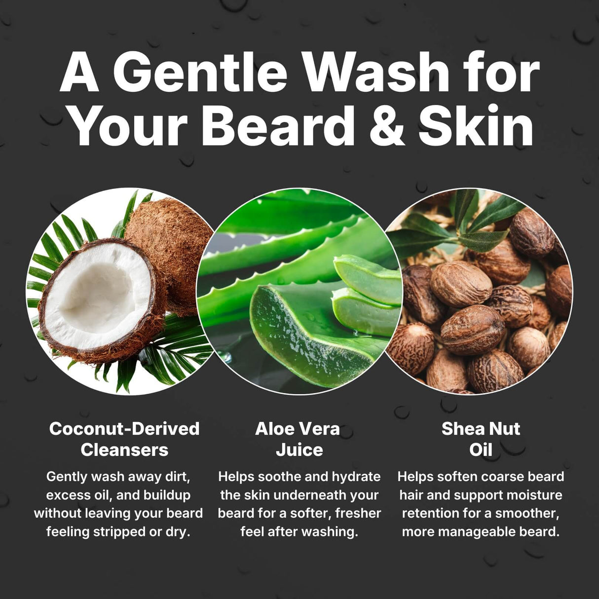 Beard wash ingredients highlighted with benefits