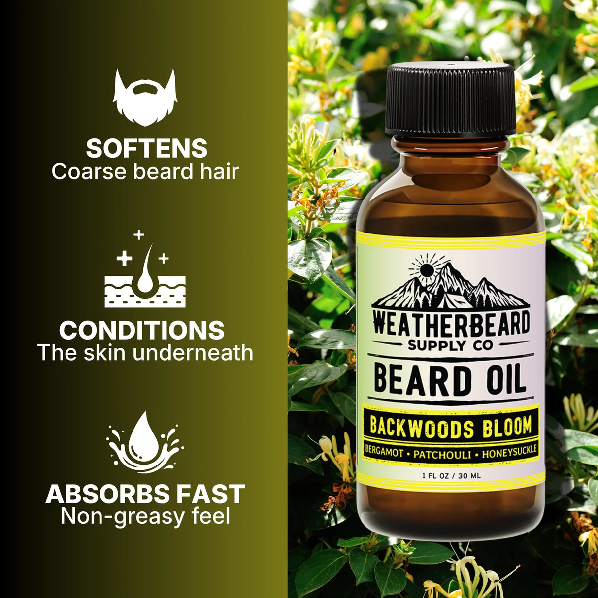 Backwoods Bloom Beard Oil - Bergamot, Patchouli, Honeysuckle