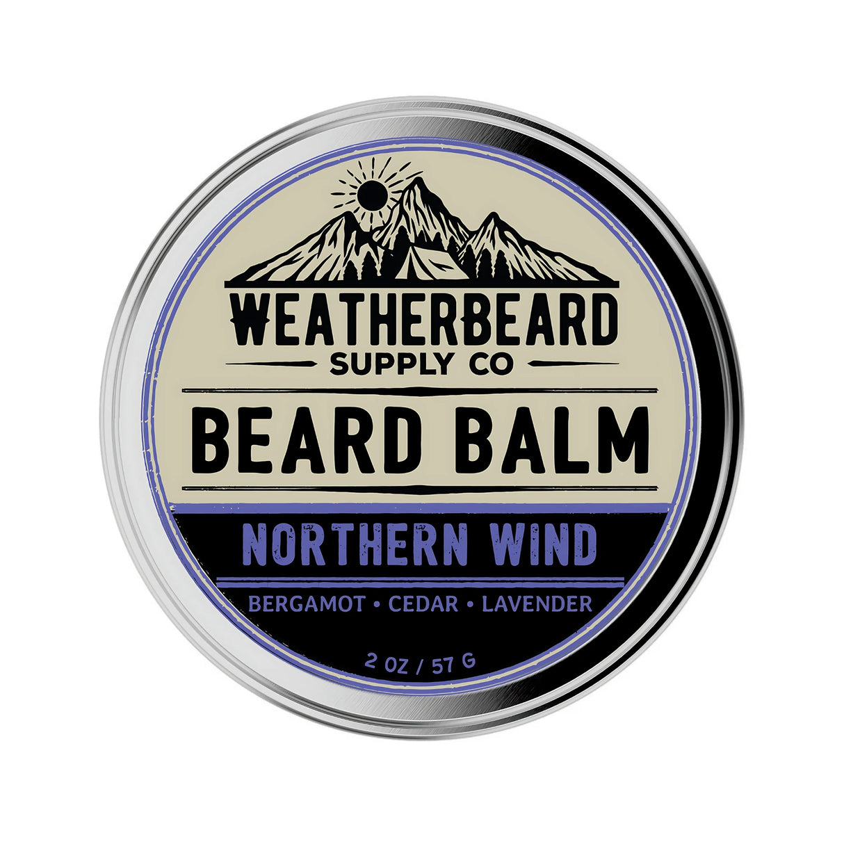 Tin of Weatherbeard Supply Co Northern Wind Beard Balm against a white background