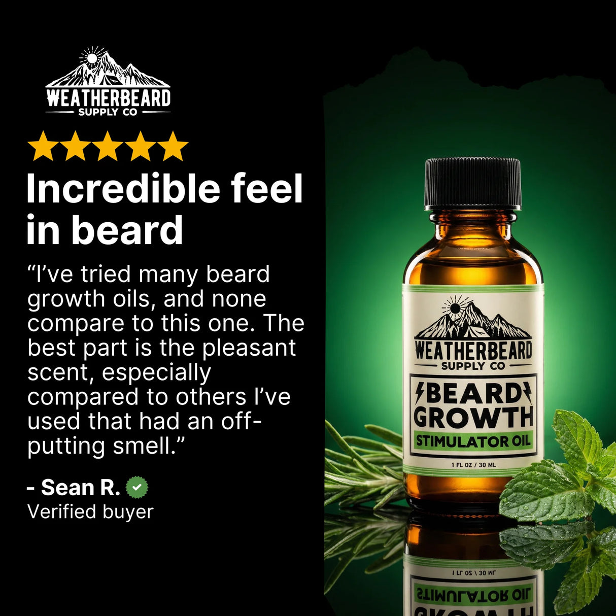Customer testimonial image for Weatherbeard Supply Co's Beard Growth Stimulator Oil