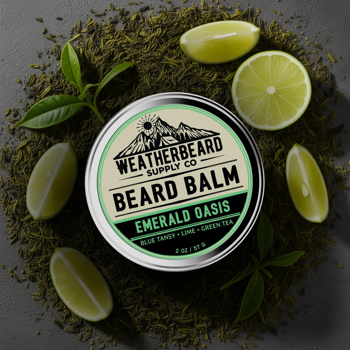 Emerald Oasis Beard Balm - Blue Tansy, Lime, Green Tea