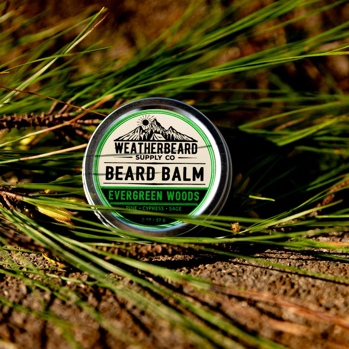 Product shot of Evergreen Woods Beard Balm by Weatherbeard Supply Co