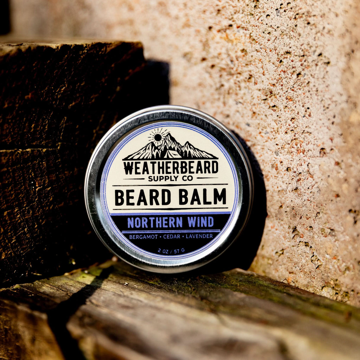 Close up image of Northern Wind Beard Balm with notes of bergamot, cedar, lavender