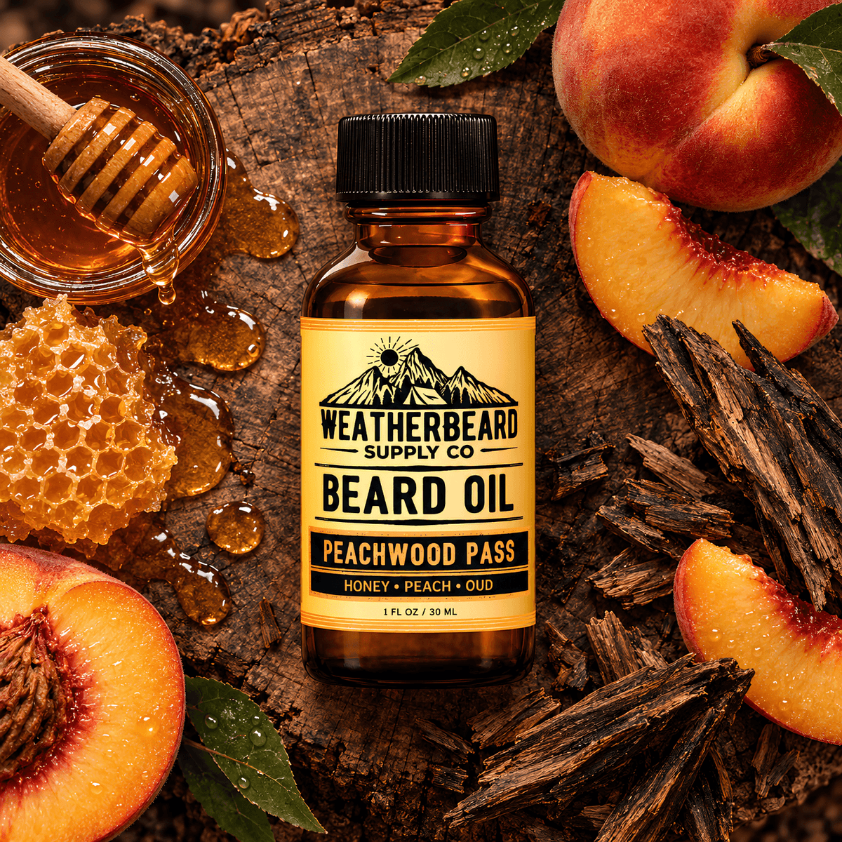 Peachwood Pass Beard Oil - Honey, Peach, Oud