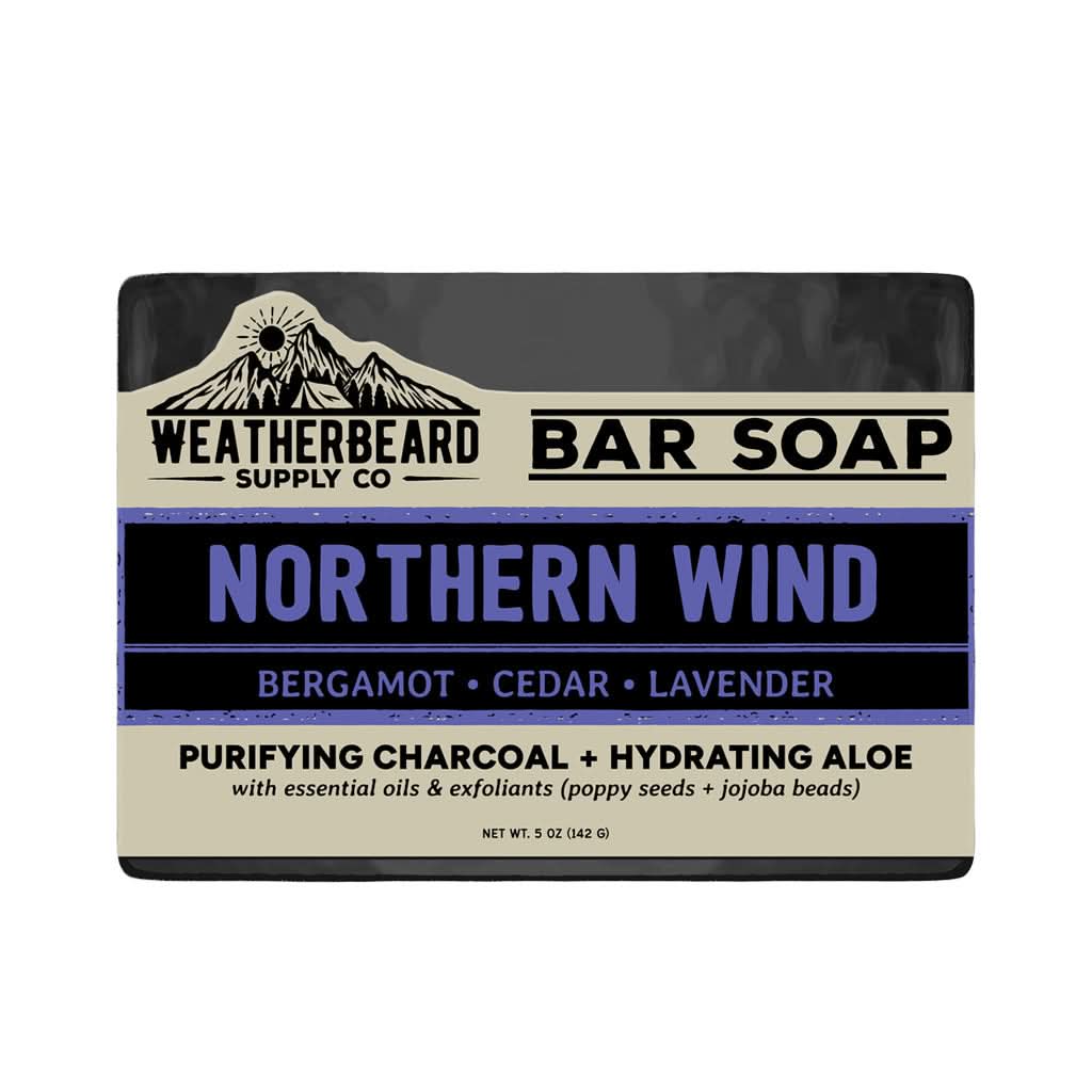 Bar soap with 'Weatherbeard Supply Co' branding on a white background