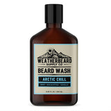 Bottle of Weatherbeard Supply Co Arctic Chill Beard Wash against a while background