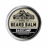 Weatherbeard Supply Co. Beard Balm container with mountain design on a white background