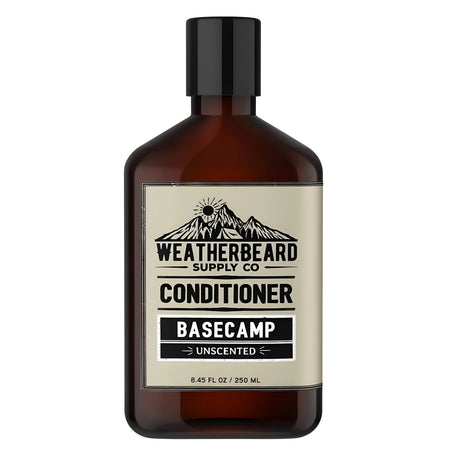 A bottle of Weatherbeard Supply Co. Basecamp conditioner on a white background