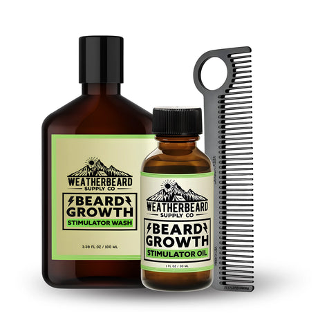 Weatherbeard Beard Growth Kit with beard wash, beard oil, and carbon fiber beard comb