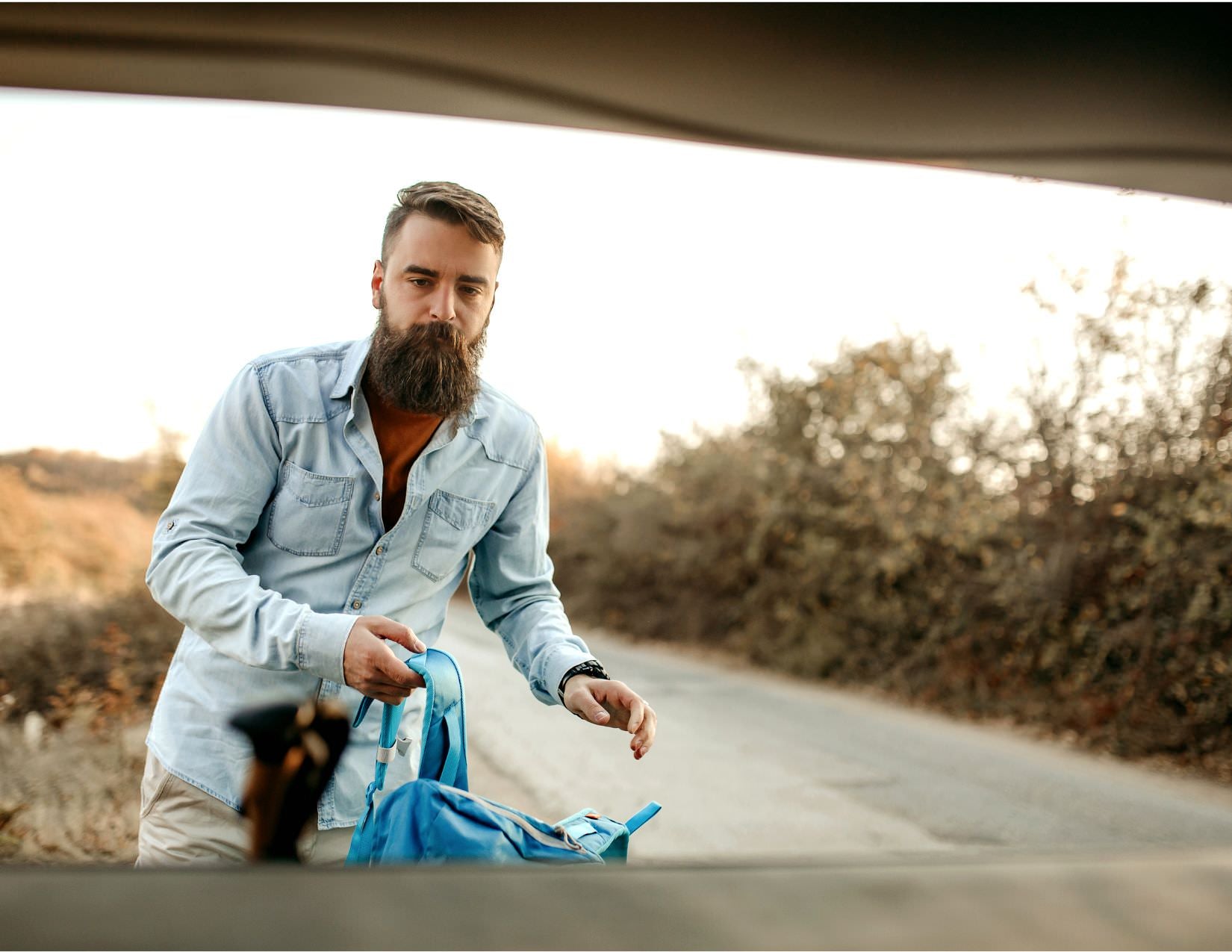 Bearded Man Going Hiking