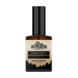 Bottle of Weatherbeard Supply Co Cedar Crest spray parfum on a white background