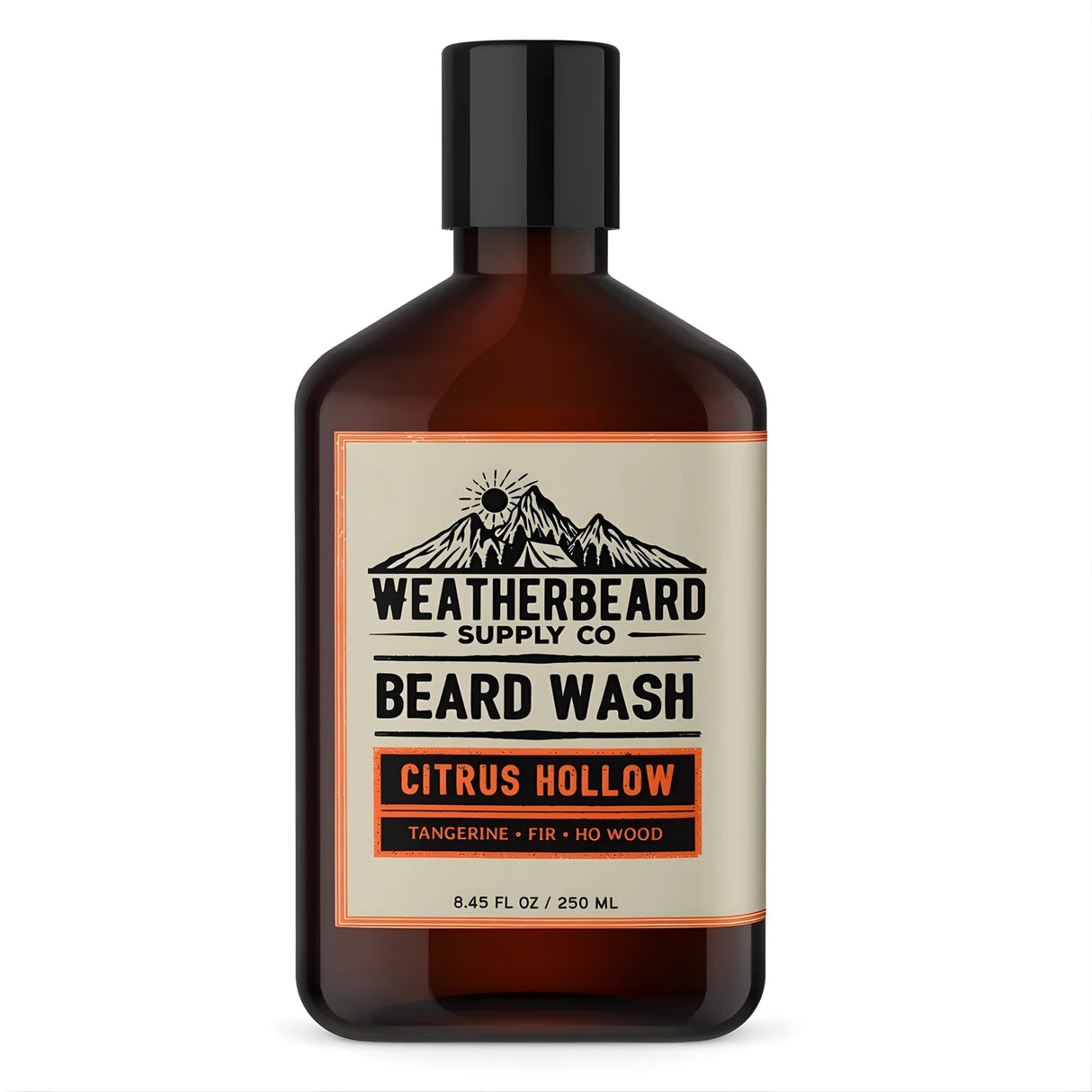 Bottle of Weatherbeard Supply Co. Beard Wash Citrus Hollow on a white background