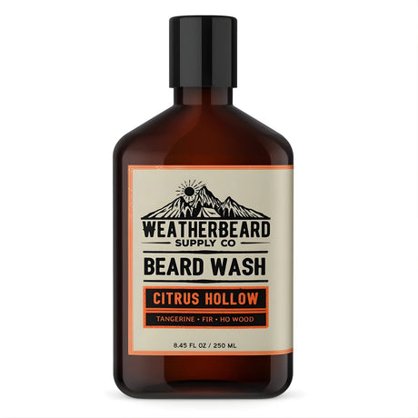 Bottle of Weatherbeard Supply Co. Beard Wash Citrus Hollow on a white background