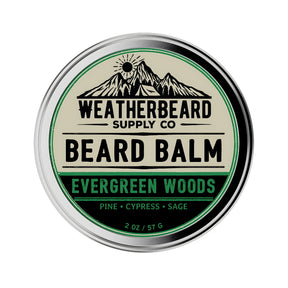 Tin of Weatherbeard Supply Co Evergreen Woods Beard Balm against a white background