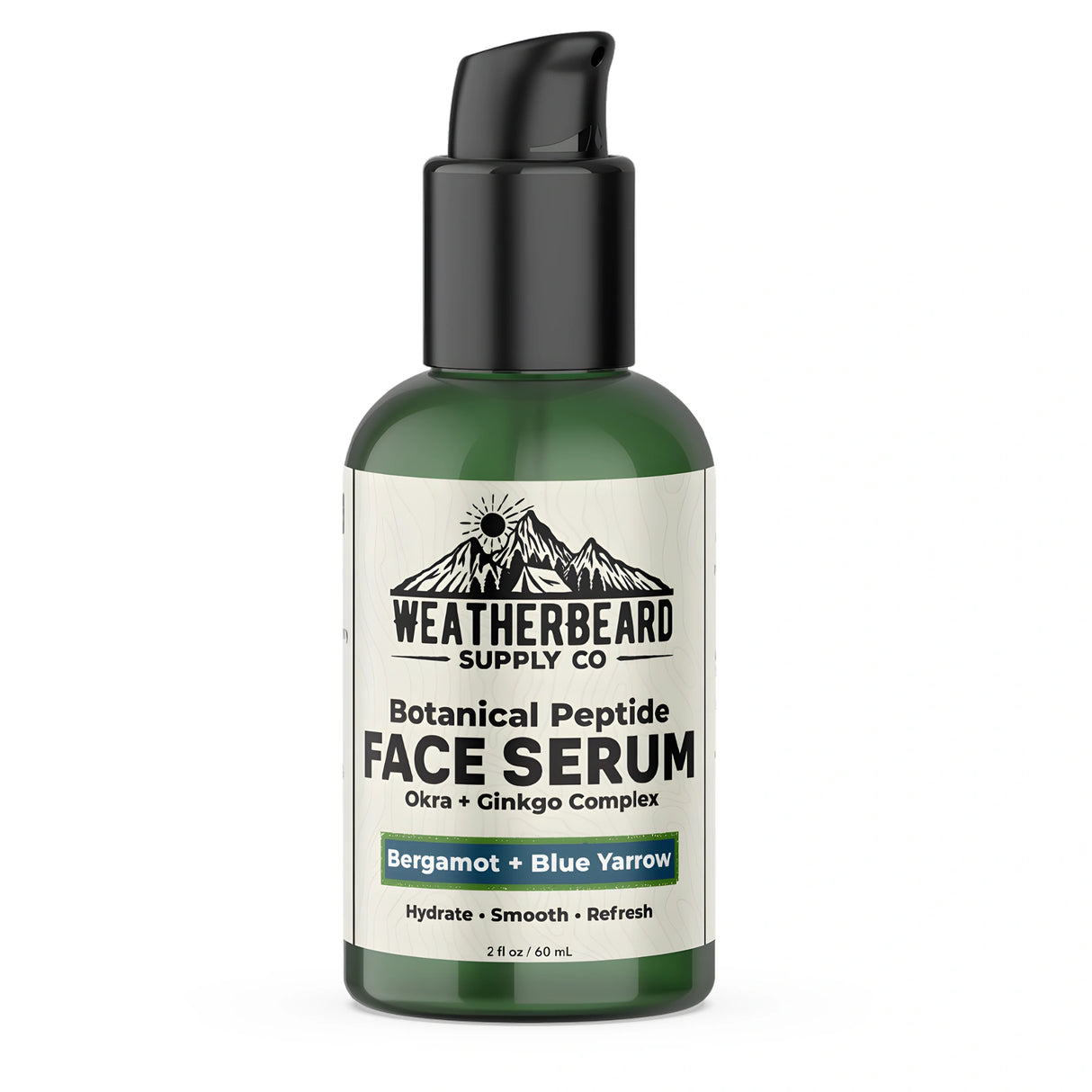 Bottle of Weatherbeard Supply Co Botanical Peptide Face Serum on a white background