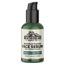 Bottle of Weatherbeard Supply Co Botanical Peptide Face Serum on a white background