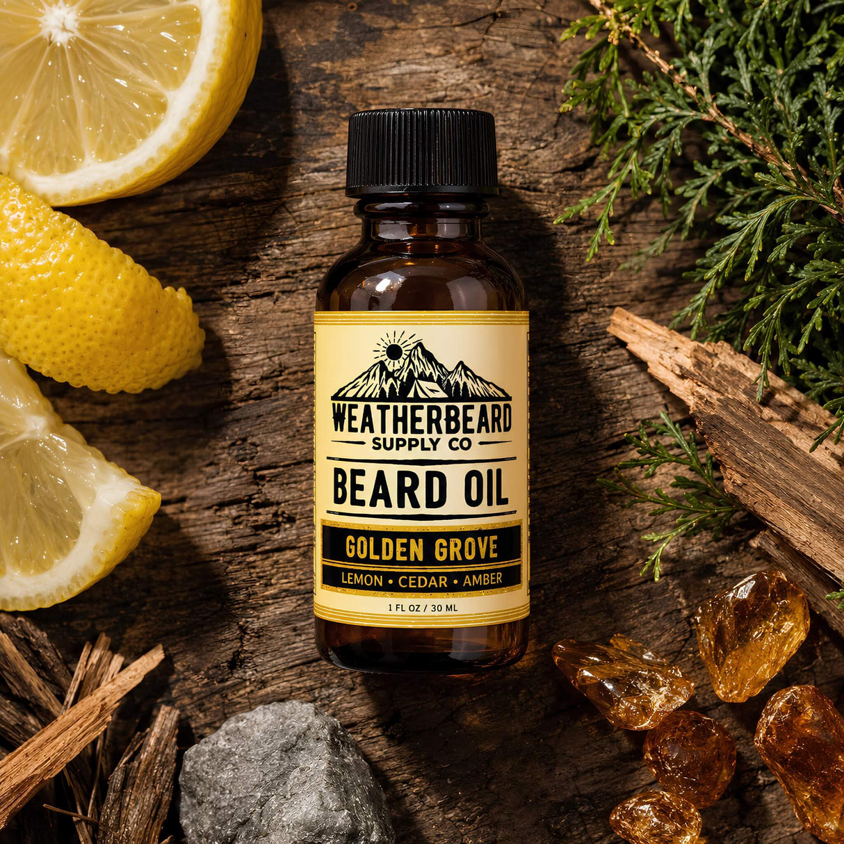 Golden Grove Beard Oil - Lemon, Cedar, Amber