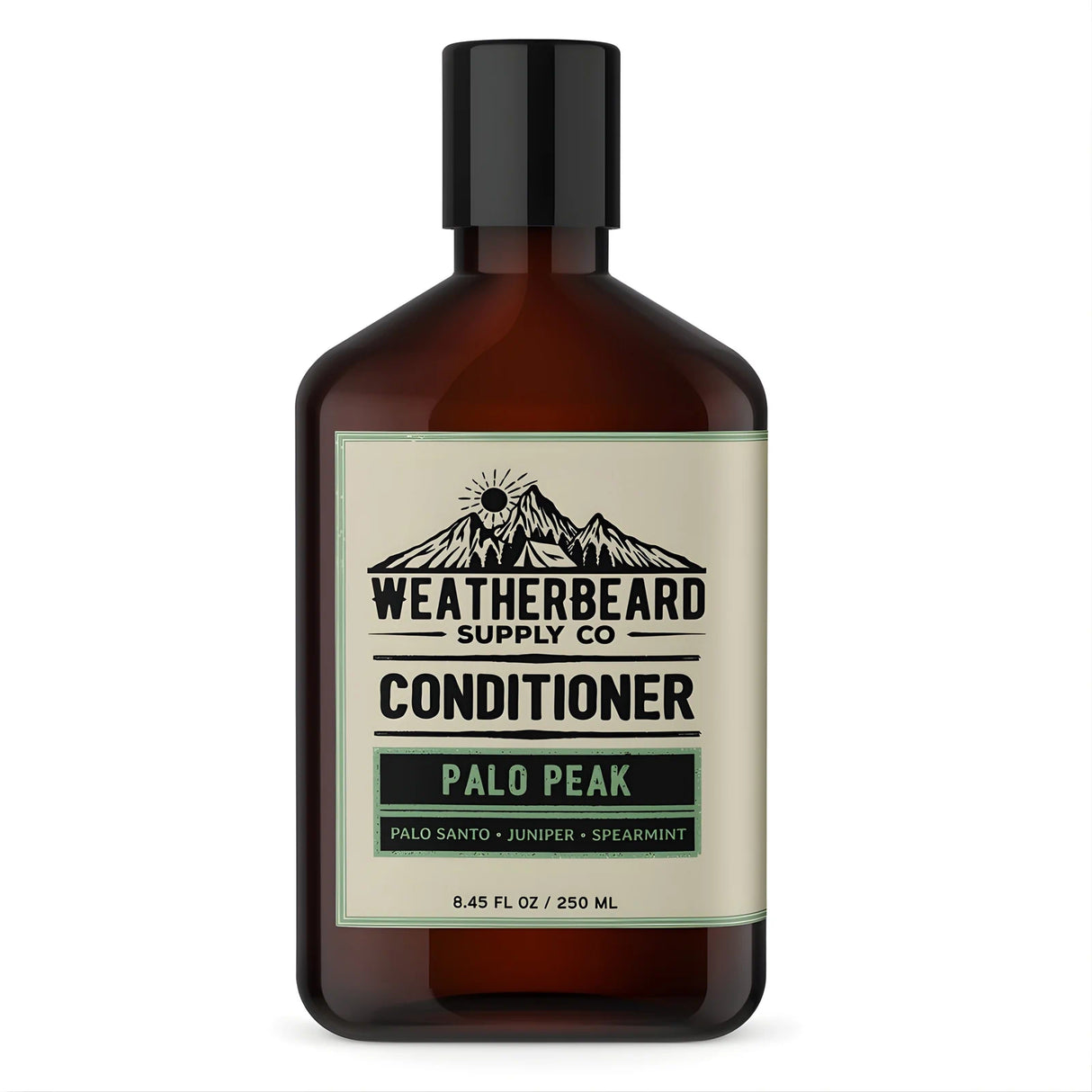 Bottle of Weatherbeard Supply Co. beard conditioner with a label on a white background