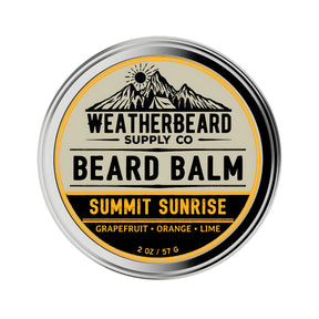 Tin of Weatherbeard Supply Co Summit Sunrise Beard Balm against a white background