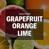 Sliced grapefruit, orange, and lime with text overlay 'Grapefruit Orange Lime Scent Profile'.