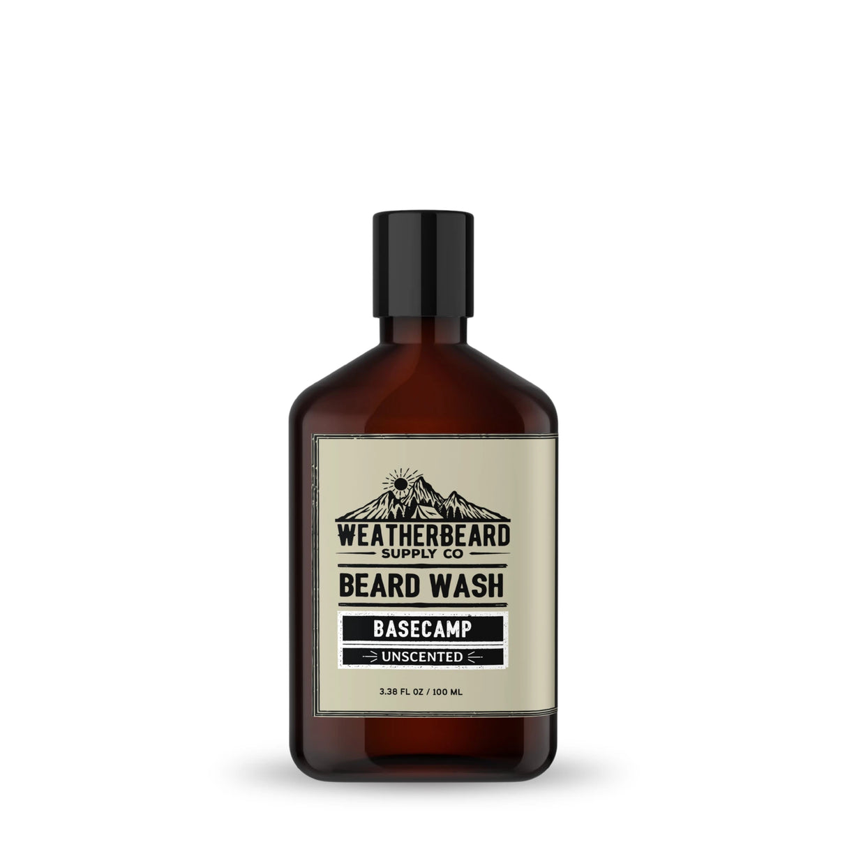 Bottle of Weatherbeard Supply Co. beard wash on a white background
