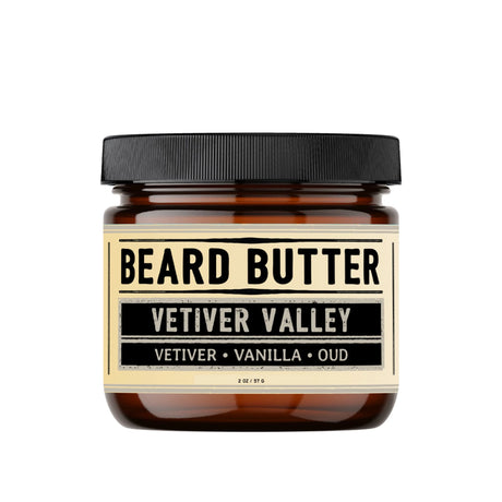 Jar of Weatherbeard Supply Co's Vetiver Valley Beard Butter against a white background