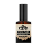 Bottle of Weatherbeard Supply Co's Vetiver Valley Spray Parfum on a white background
