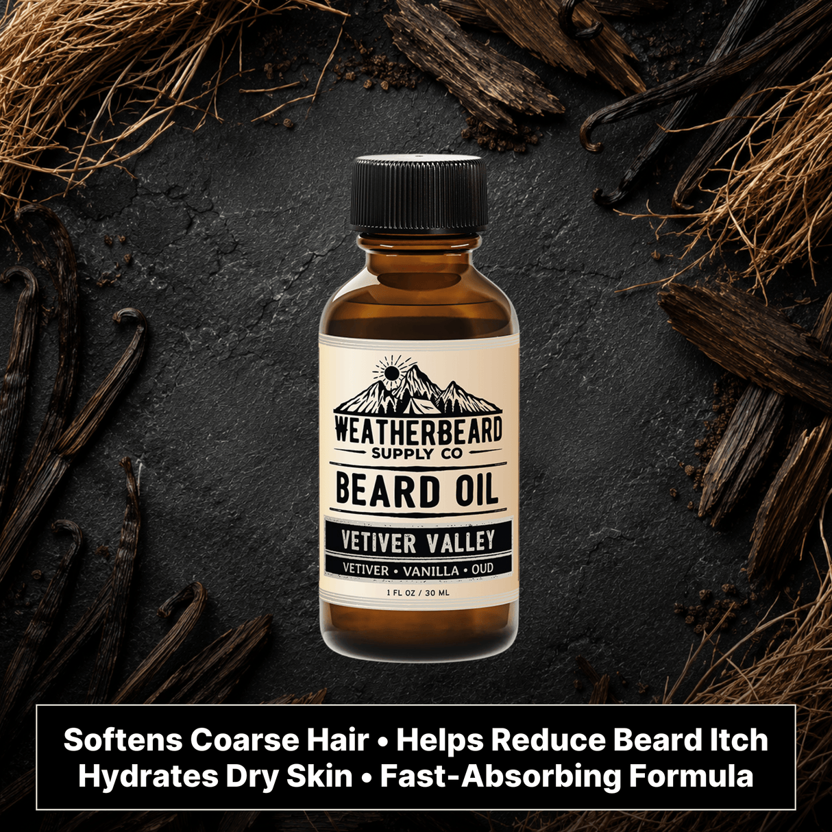 Vetiver Valley Beard Oil - Vetiver, Vanilla, Oud