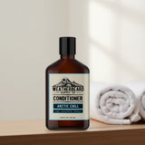 Bottle of Weatherbeard Supply Co beard conditioner with towels in the background