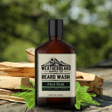 Bottle of Weatherbeard Supply Co. Palo Peak Beard Wash outdoors