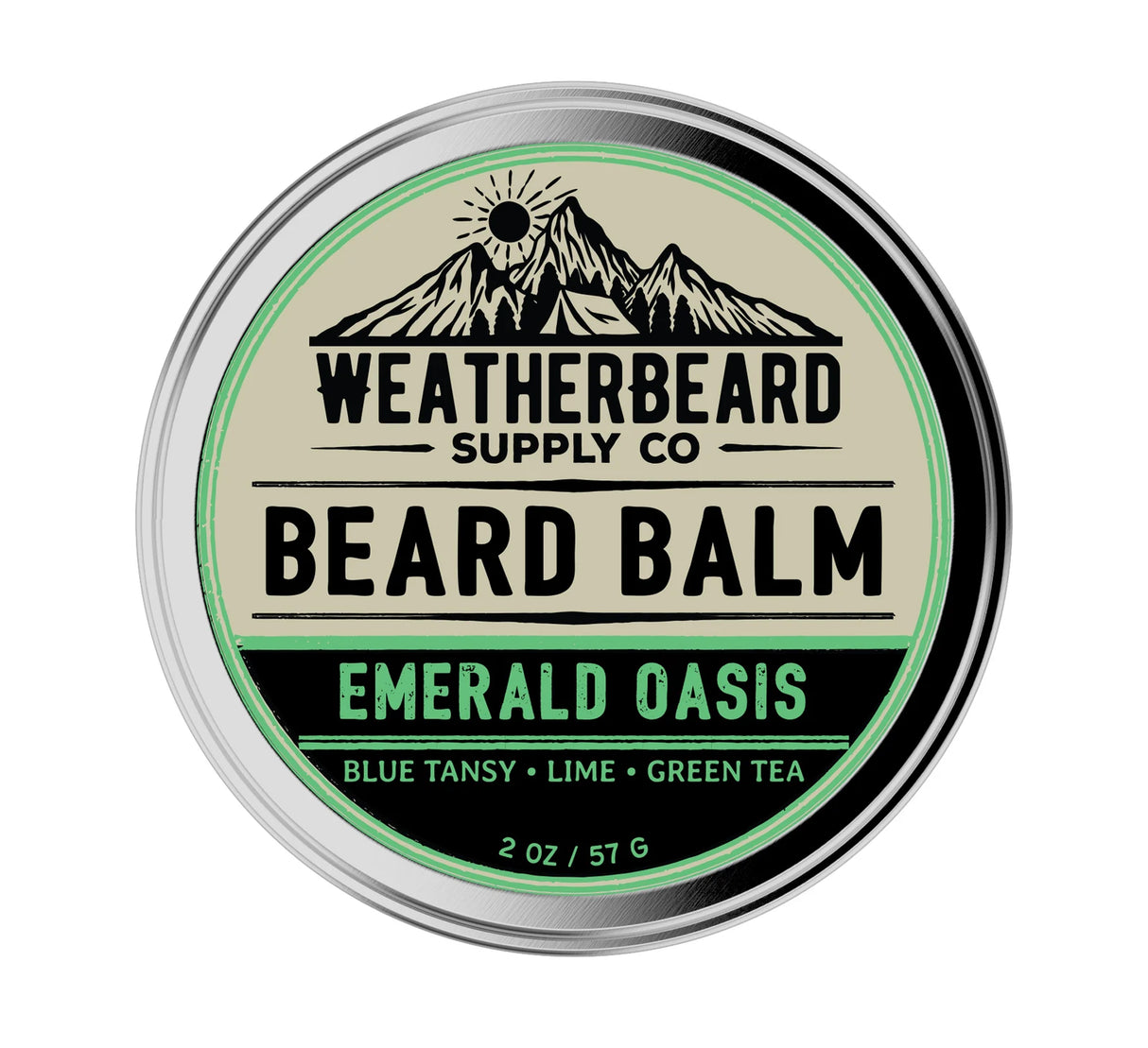 Beard balm container with 'Weatherbeard Supply Co' branding on a white background