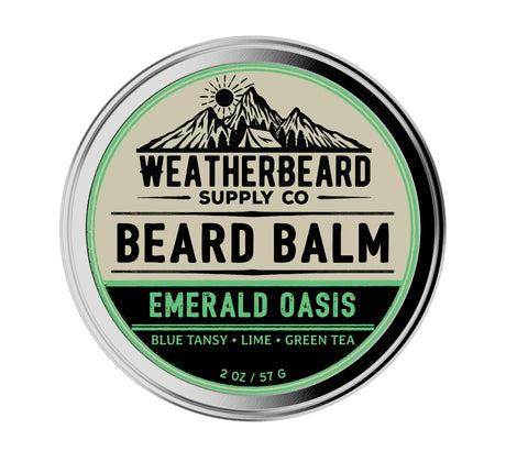 Beard balm container with 'Weatherbeard Supply Co' branding on a white background